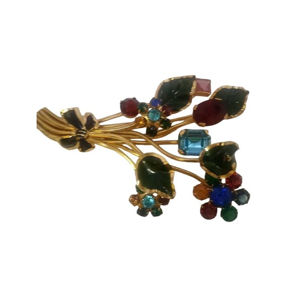 Fabulous Enameled and Jeweled Floral Spray Brooch (A5621) - Picture 3 of 6